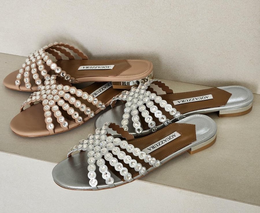 Aquazzura Crystal Embellished Flat Sandals