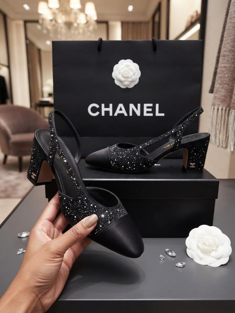 Chanel Crystal Slingback Block Heel Pump
