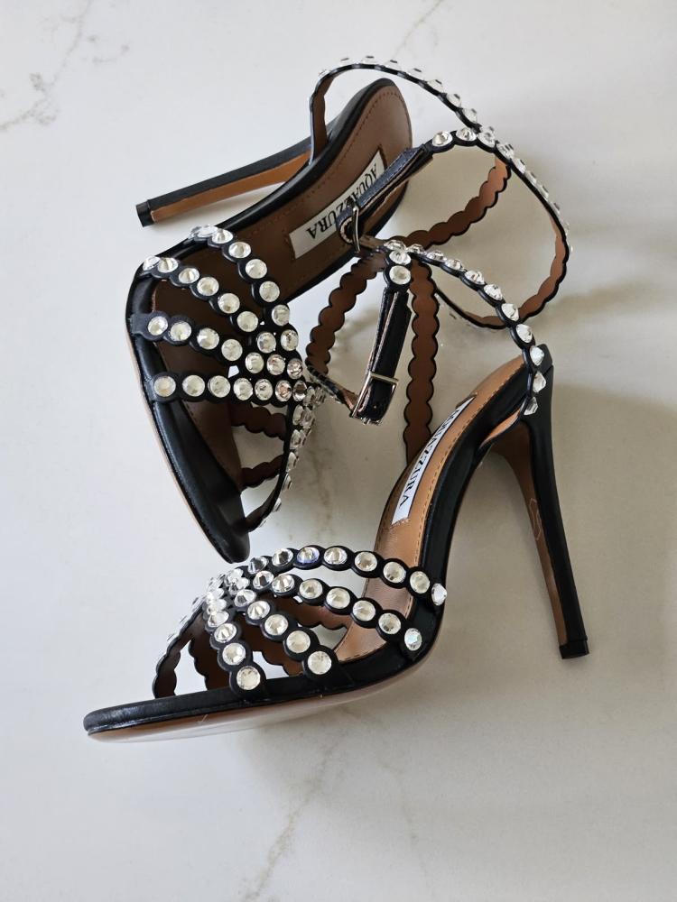 Aquazzura Tequila Crystal Embellished Heel Sandal