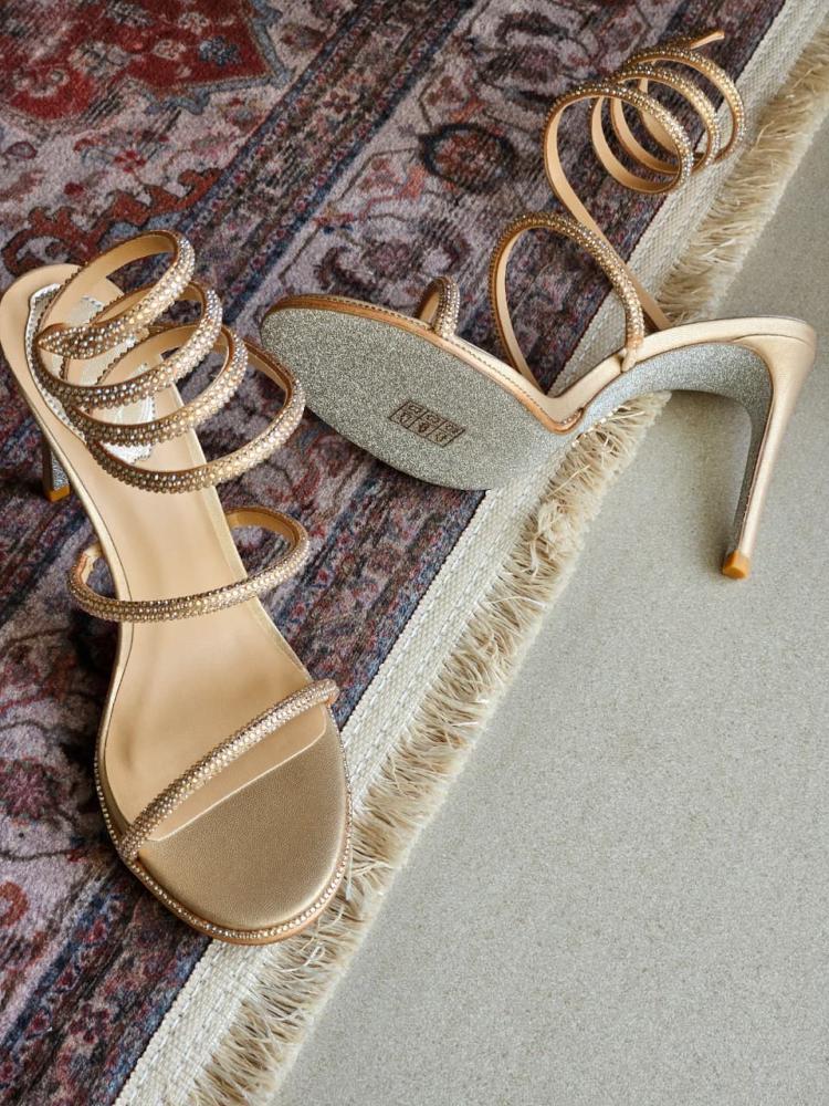 Rene Caovilla Gold Crystal Spiral Sandals