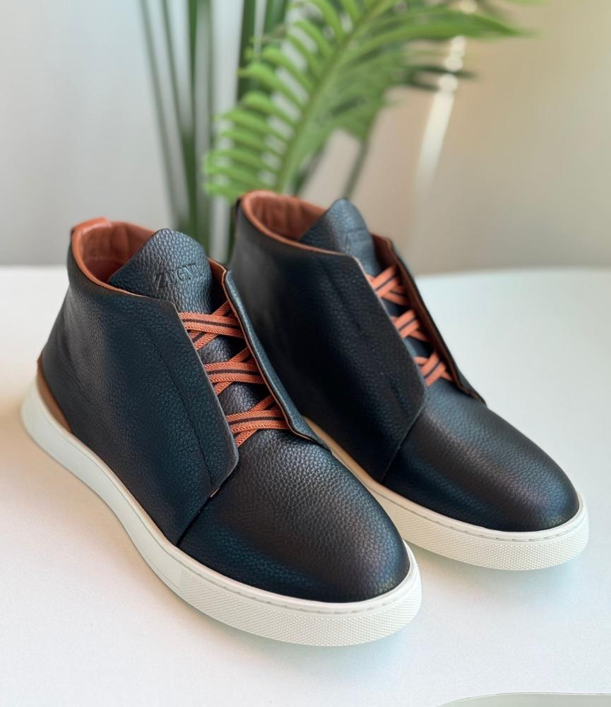 Zegna High-Top Leather Sneakers