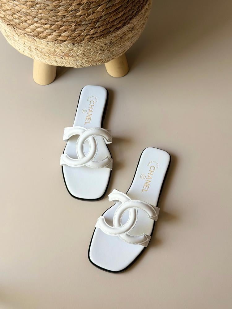 Chanel CC Leather Slide Sandals
