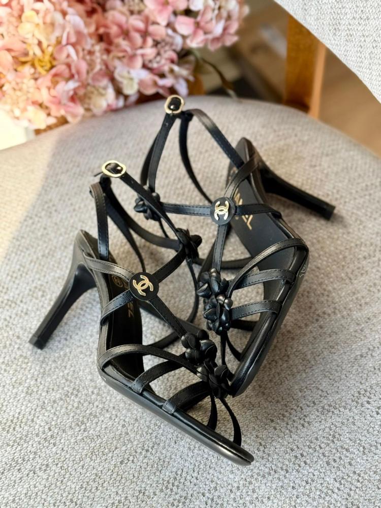 Chanel Beige Floral Strappy Heels