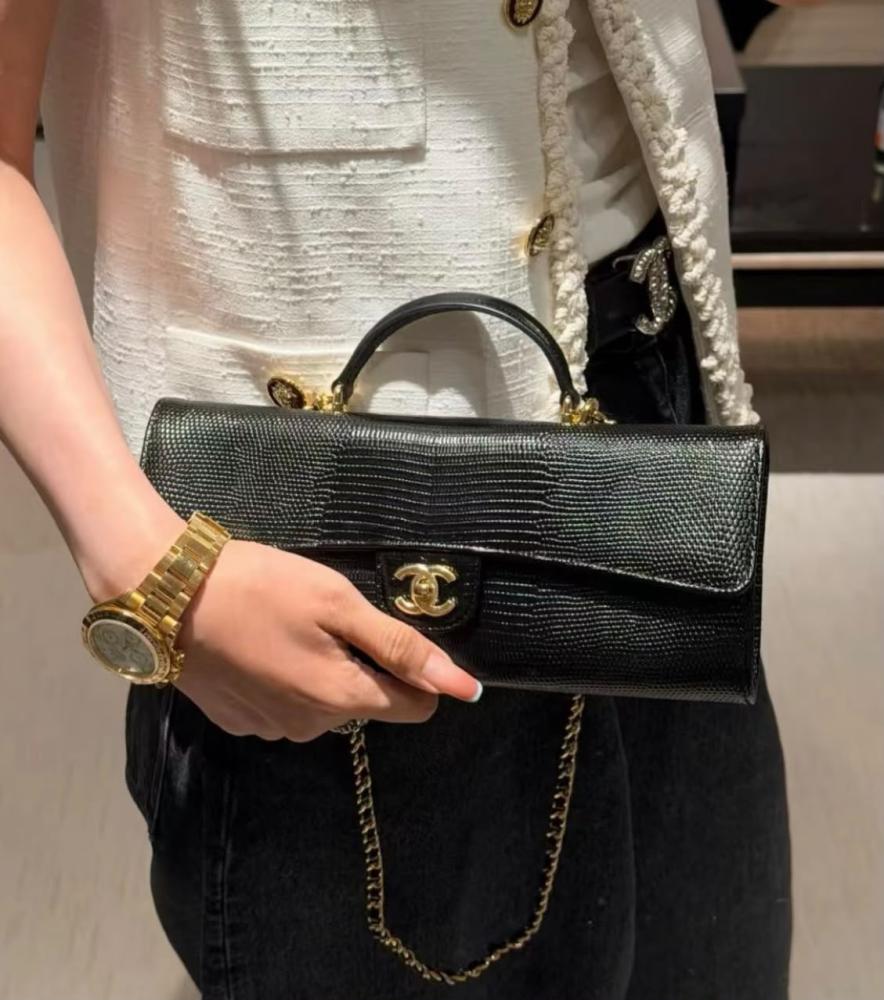 Chanel Lizard Long Flap Top Handle Bag
