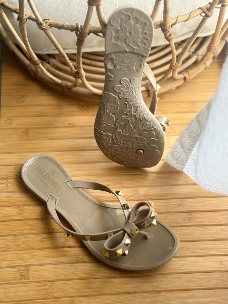 Valentino Rockstud Bow Jelly Thong Sandal