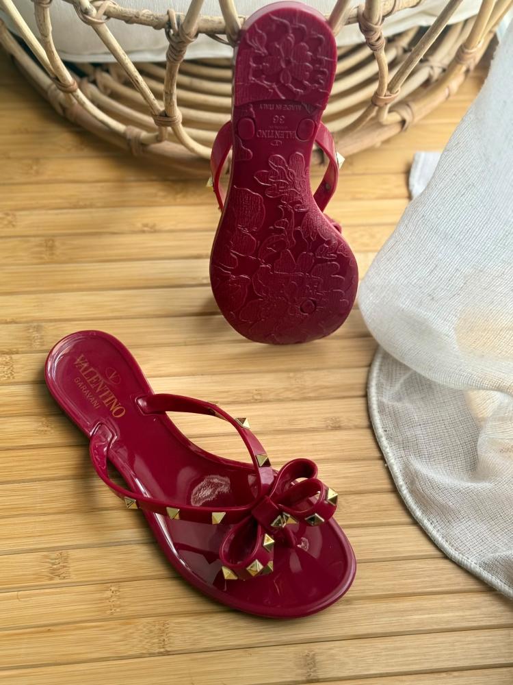 Valentino Rockstud Bow Jelly Thong Sandal