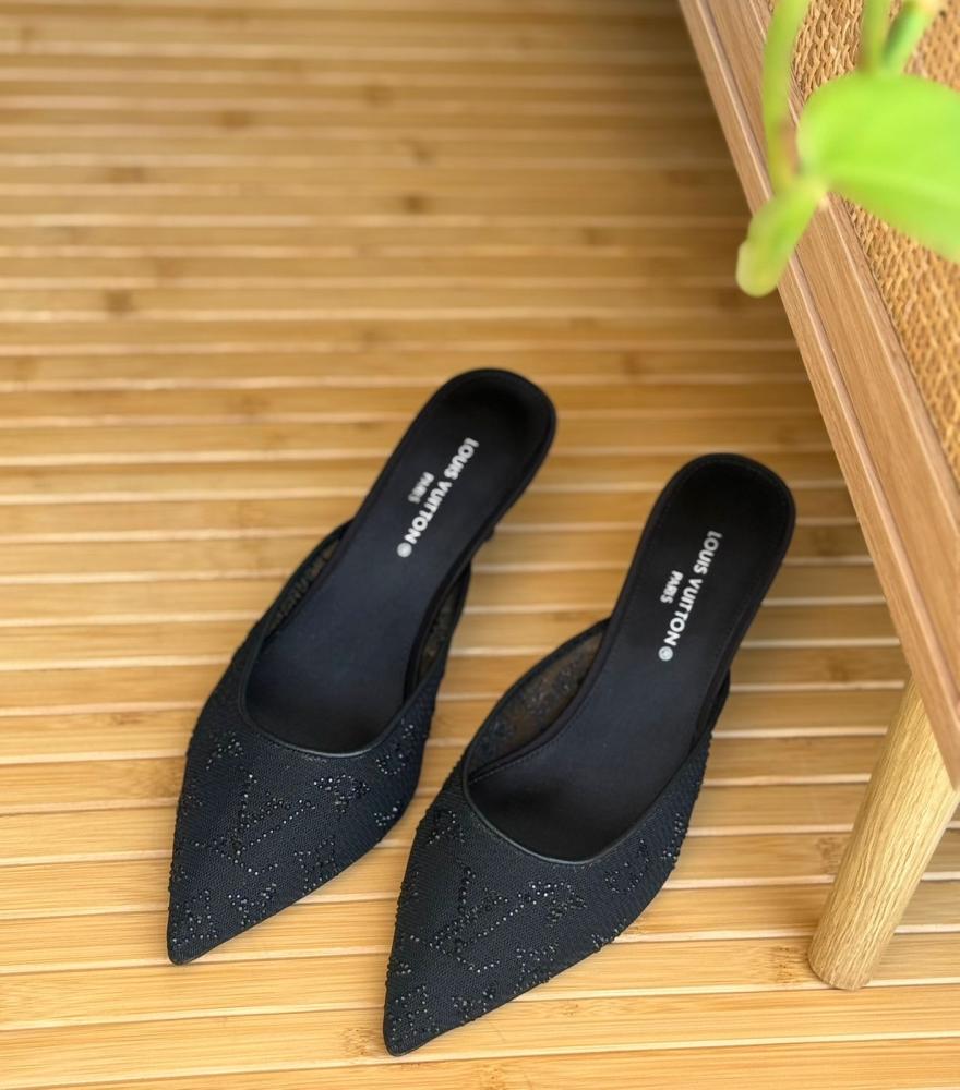Louis Vuitton Monogram Rhinestone Heel Mules