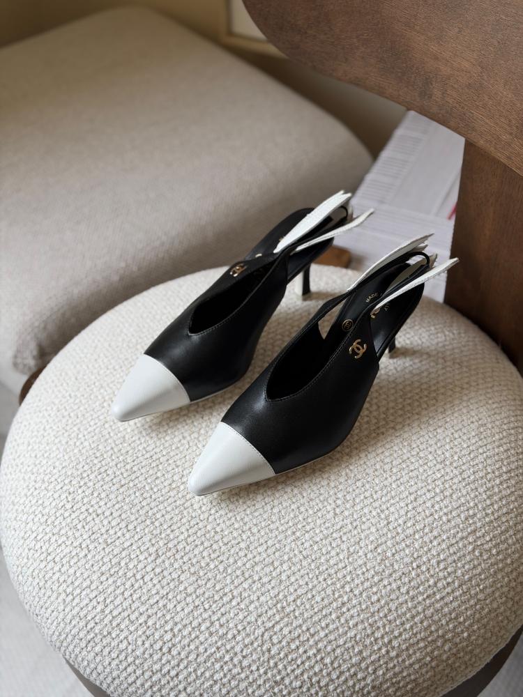 Chanel Leaf Accent Cap Toe Slingback Pump
