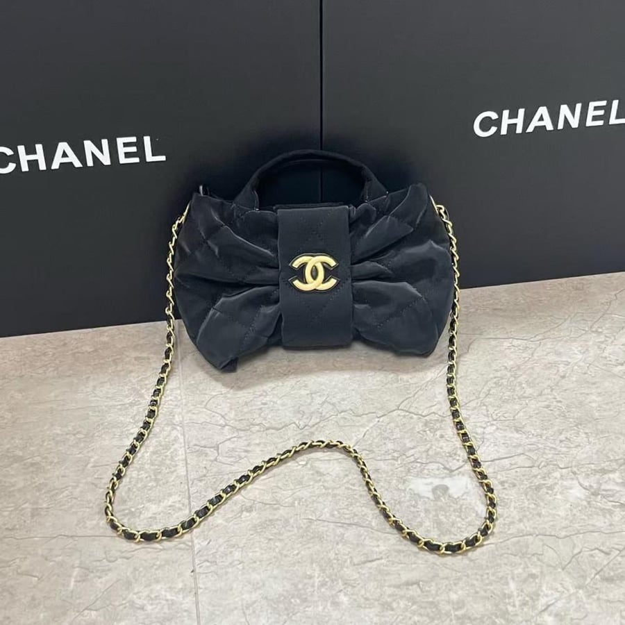 Chanel Velvet Bow Black Handbag Set