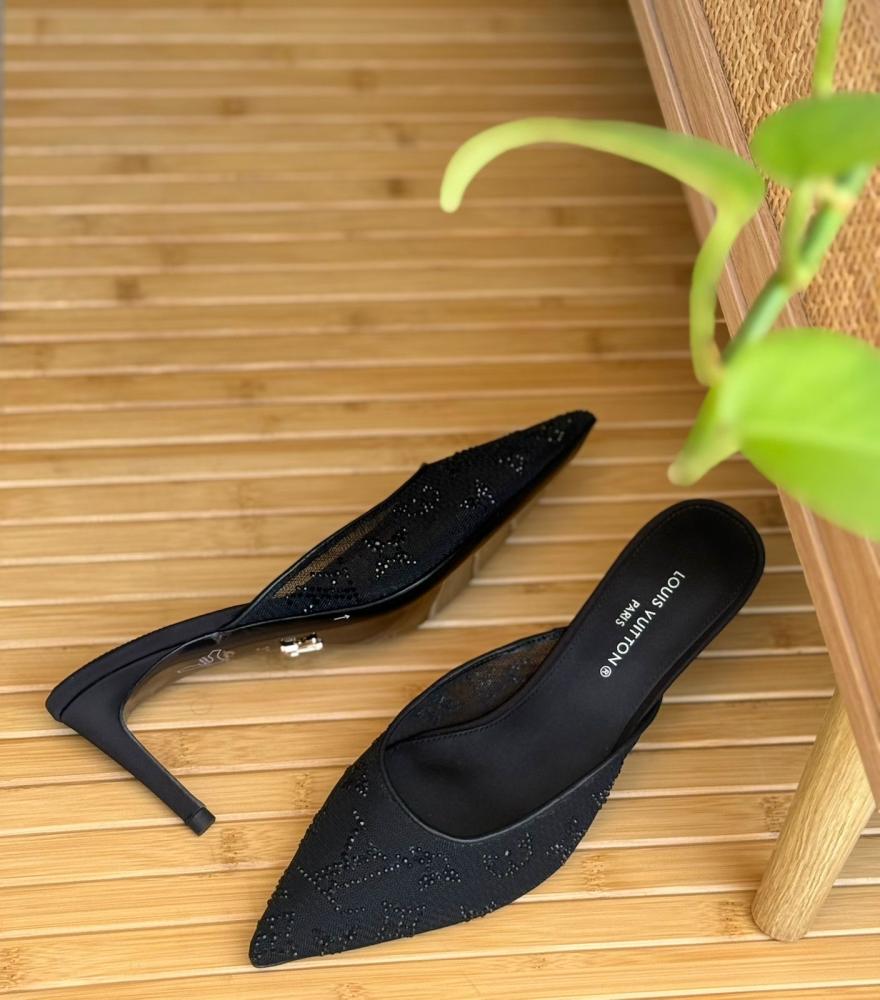 Louis Vuitton Monogram Rhinestone Heel Mules