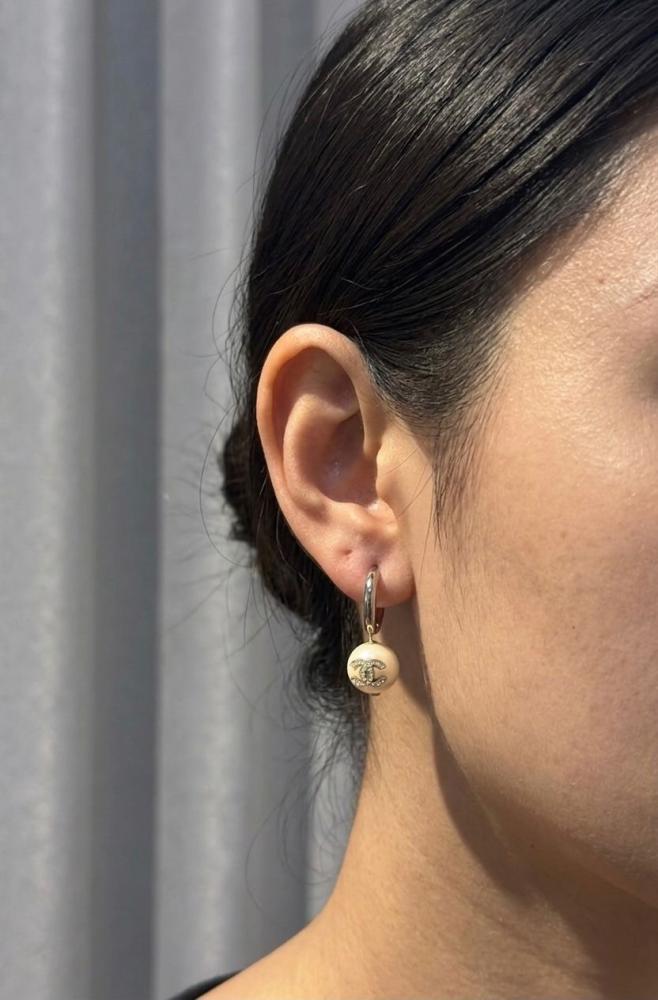 Chanel Pearl Ball CC Crystal Earrings