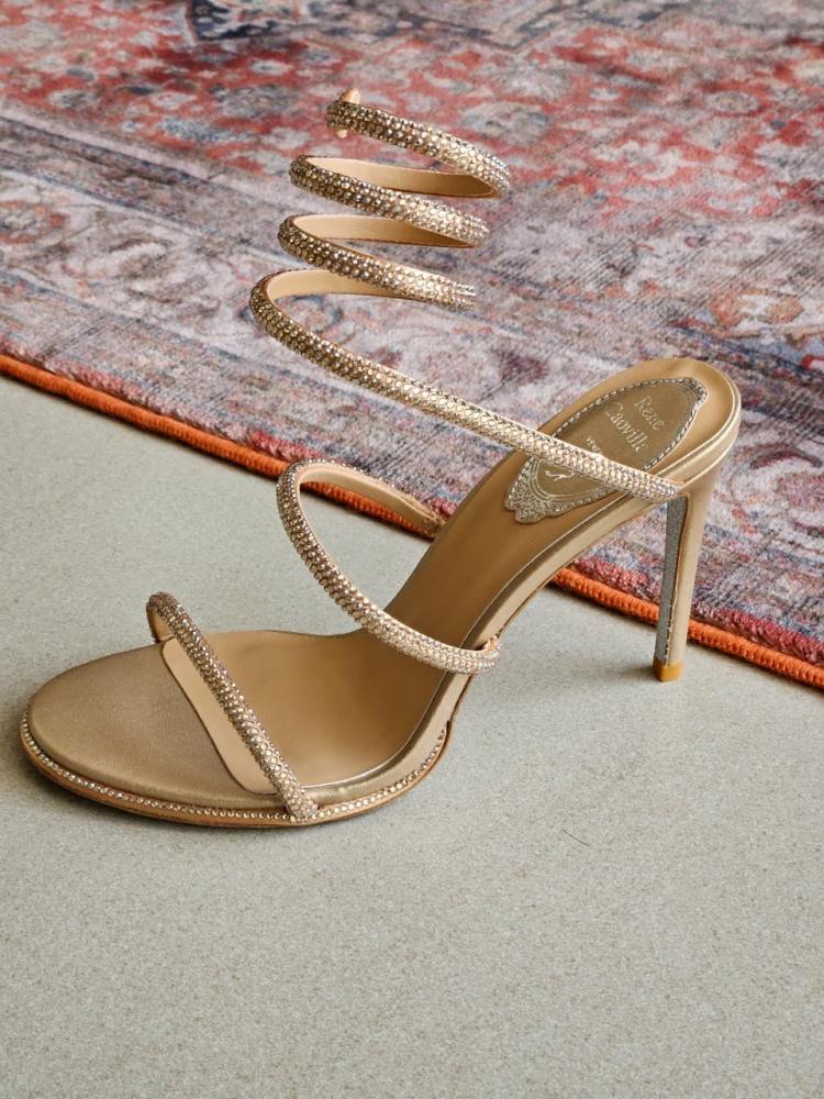 Rene Caovilla Gold Crystal Spiral Sandals