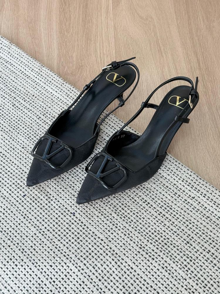 Valentino Matte V-Logo Slingback Heels
