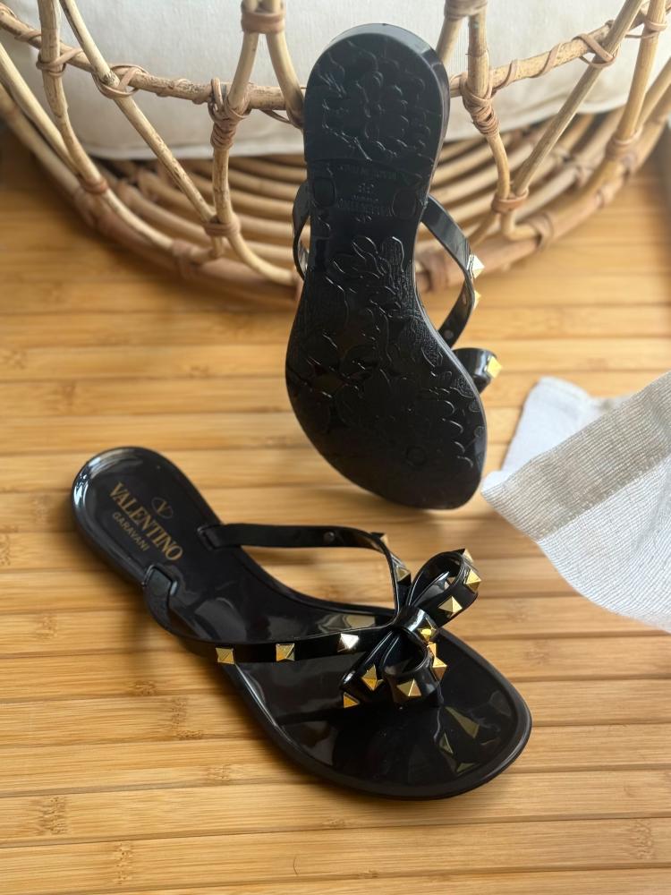 Valentino Rockstud Bow Jelly Thong Sandal