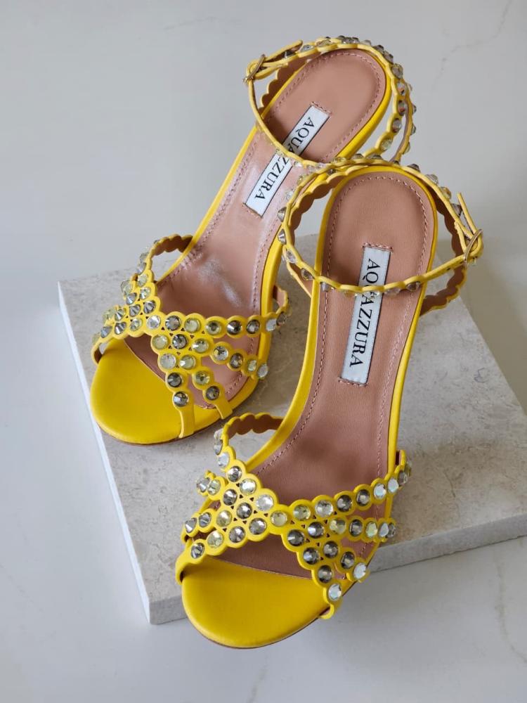 Aquazzura Tequila Crystal Embellished Heel Sandal
