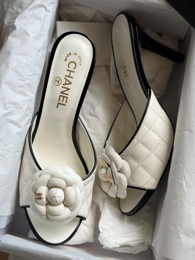 Chanel Camellia Quilted Mule Heels