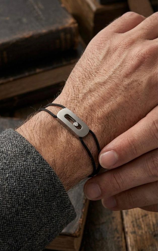 Messika Move Titanium Cord Bracelet With Moving Diamond