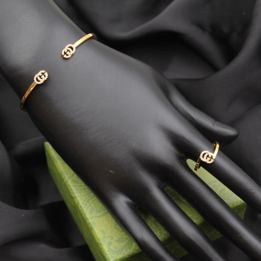 Gucci GG Bangle and Ring Set Zircon Gold -