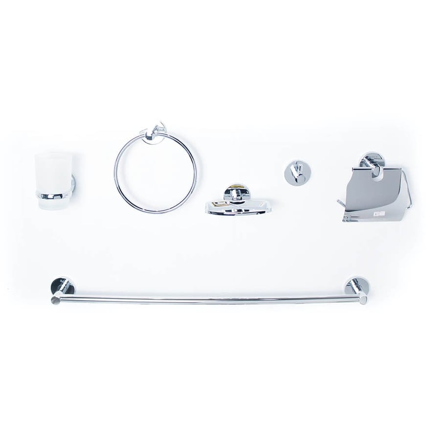 Complete bathroom accessories set in silver color (6 pieces)