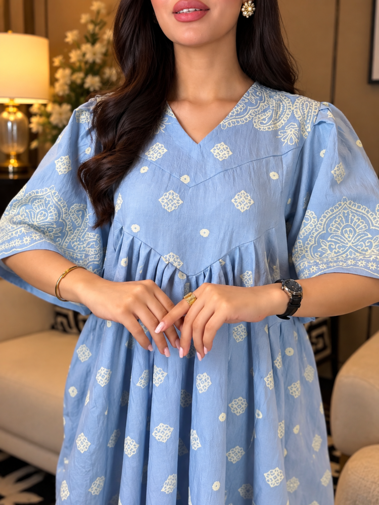 جلابية  طباعة فوم  سماوي
