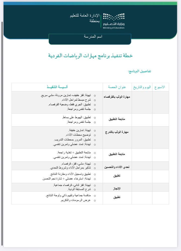 خطة وتقرير تقرير-رياضات-فردية صفوف عليا