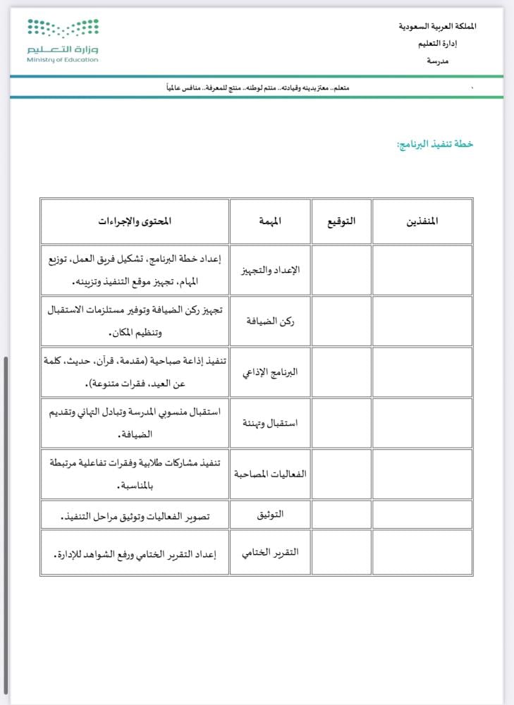 خطة وتقرير برنامج المعايدة