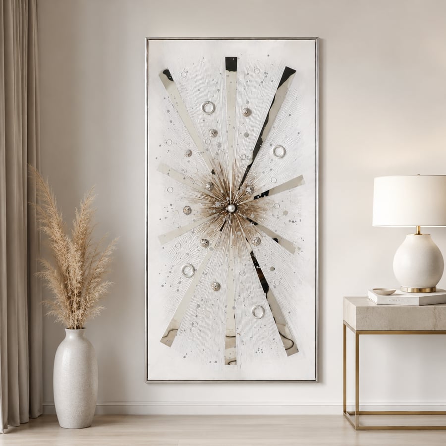 لوحة فنية طولية بإطار فضي مقاس 70 × 140 سم