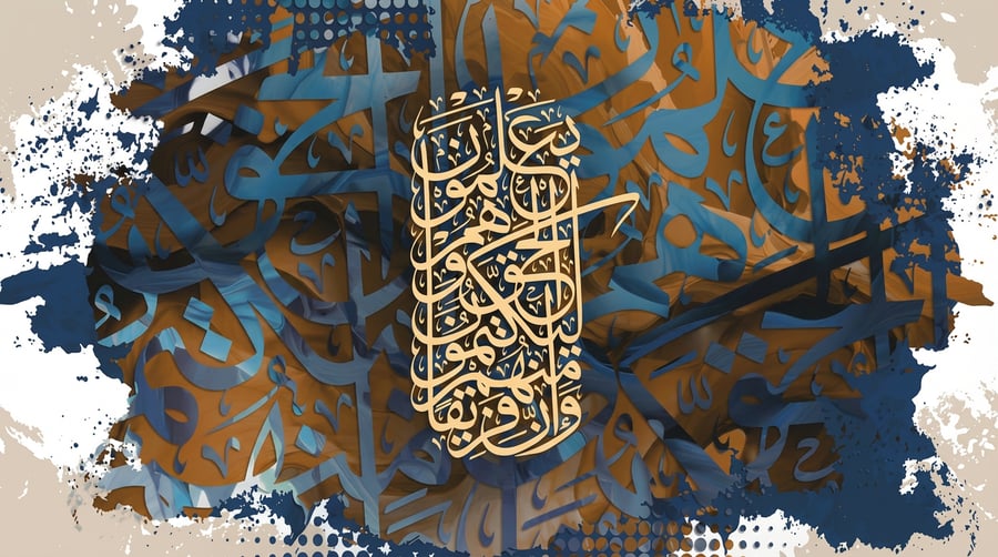 لوحة خط عربي تجريدي فاخرة – ديكور جداري إسلامي - للمجالس وغرف المعيشة ( طباعة )