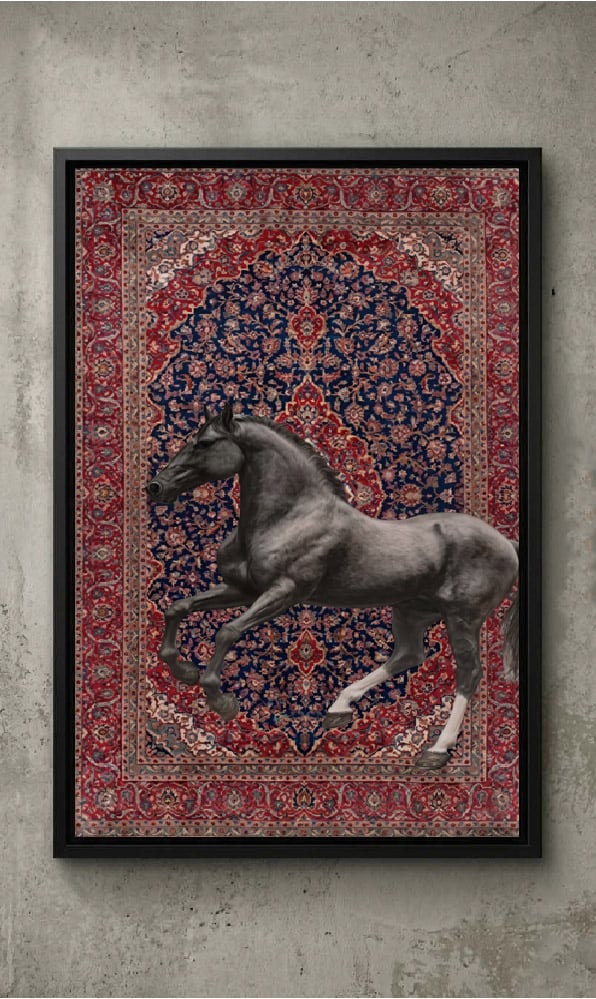 لوحة فنية للسجاد "الجواد الأسود الأصيل"(طباعة)
