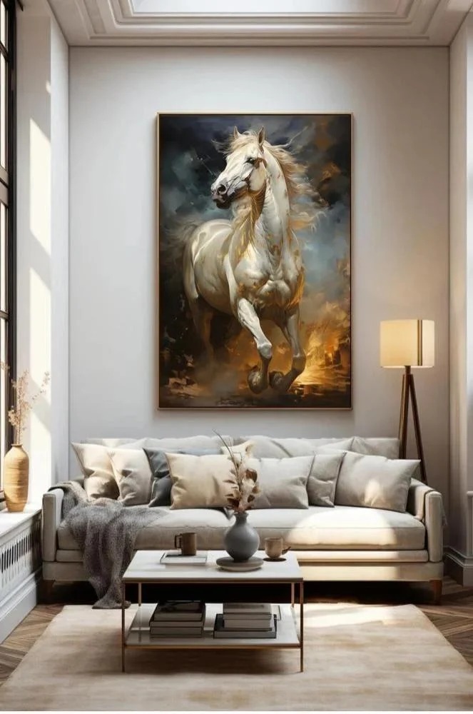 لوحات فنية كانفس الخيل "الأصيل الأبيض" (طباعة)