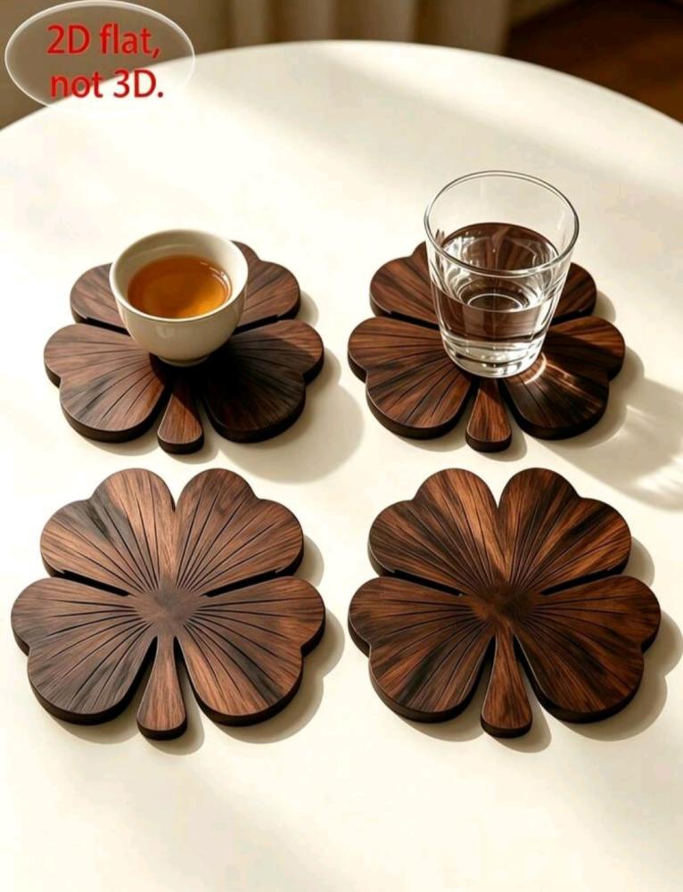 هذا المنتج عبارة عن 8 قواعد أكواب خشبية مسطحة 2D بتصميم شكل زهرة الب