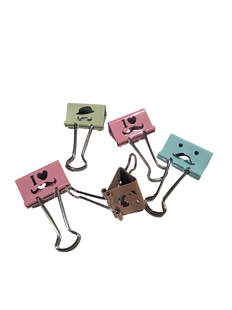 هذه مشابك أوراق معدنية Binder Clips ملونة بتصاميم كرتونية مفرغة مثل