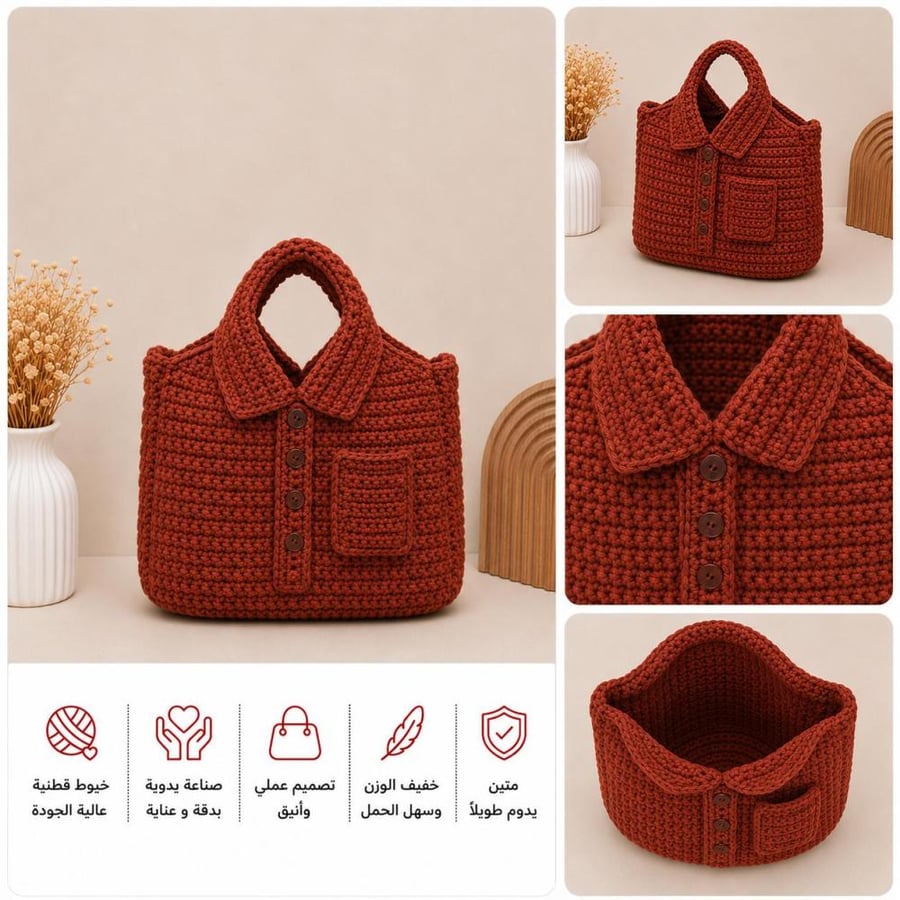 هذه الحقيبة هي شنطة يد كروشيه بتصميم قميص Crochet Shirt Bag مصنوعة ي