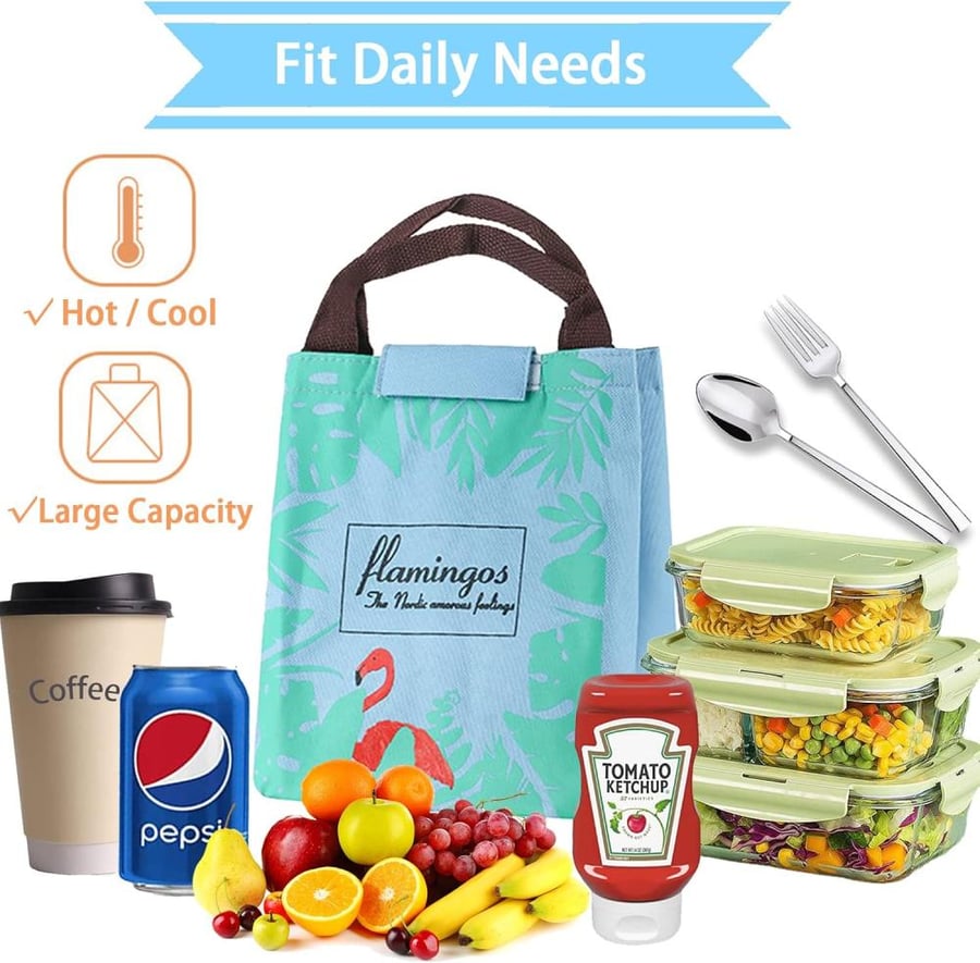 هذا المنتج عبارة عن حقيبة غداء Lunch Bag قماشية بلون أخضر فاتح وأزرق
