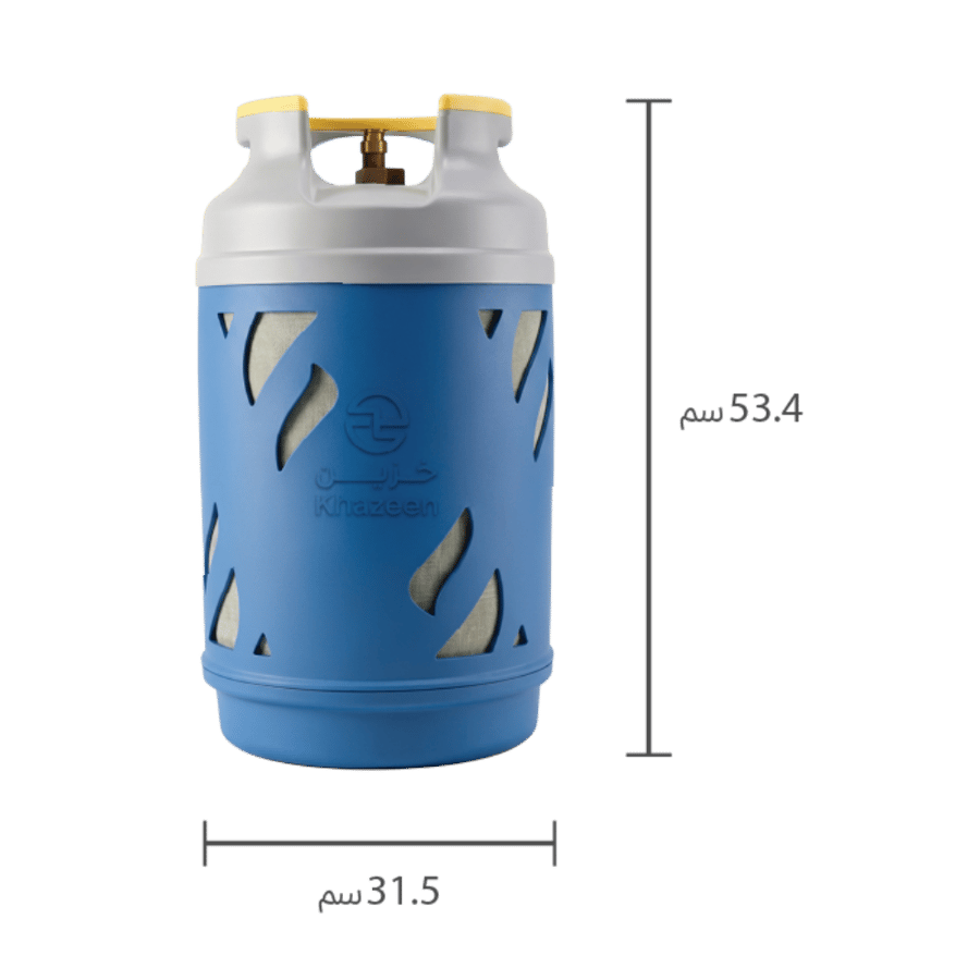 بكج اسطوانة غاز فايبر 11 كجم 24.50 لتر ( فارغة ) + 3 متر لي غاز + 2 قفيز + منظم غاز 50 ملي بار استخدام منزلي