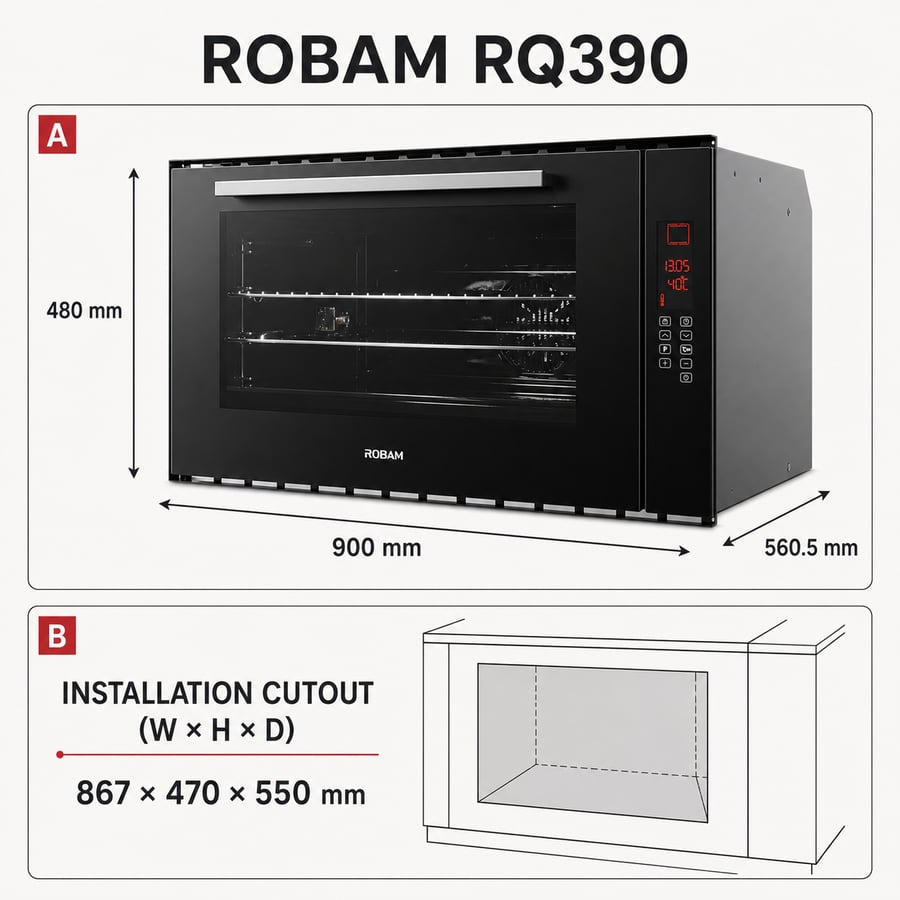 روبام ROBAM فرن بلت ان 90 48 سم 105 لتر وتحكم باللمس 10 وظائف موديل RQ390 صورة 6
