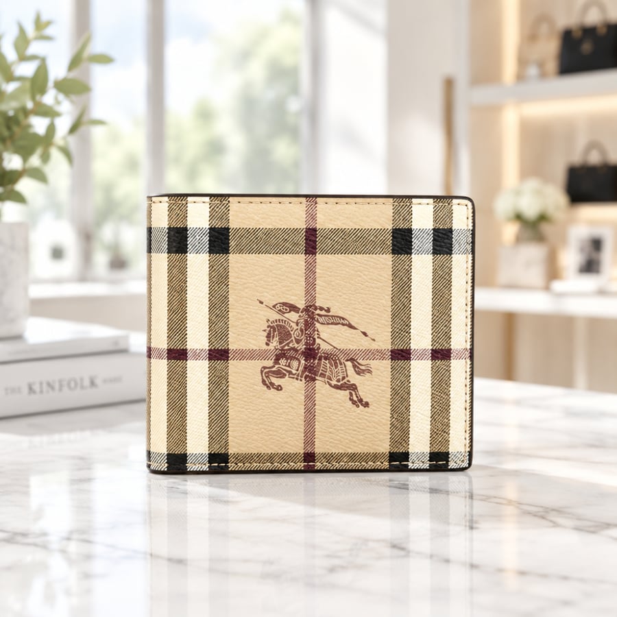 محفظة رجالية Burberry - بيج بنقشة الكاروهات