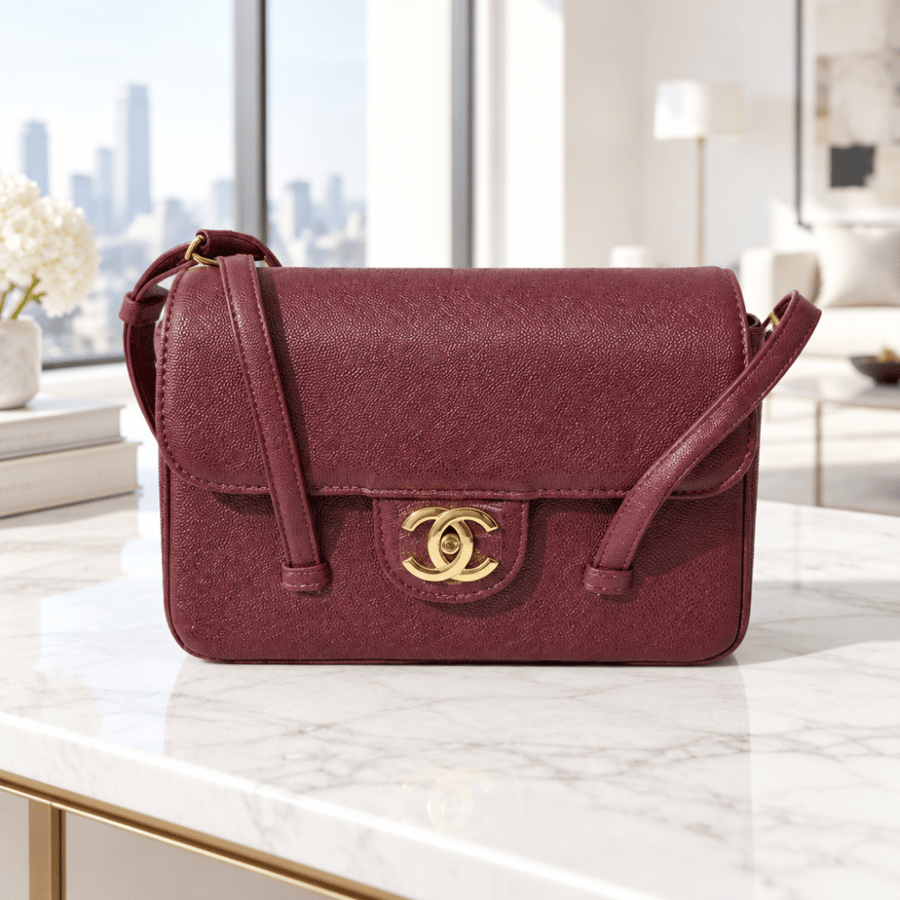 حقيبة كتف نسائية Chanel - عنابي بقفل ذهبي