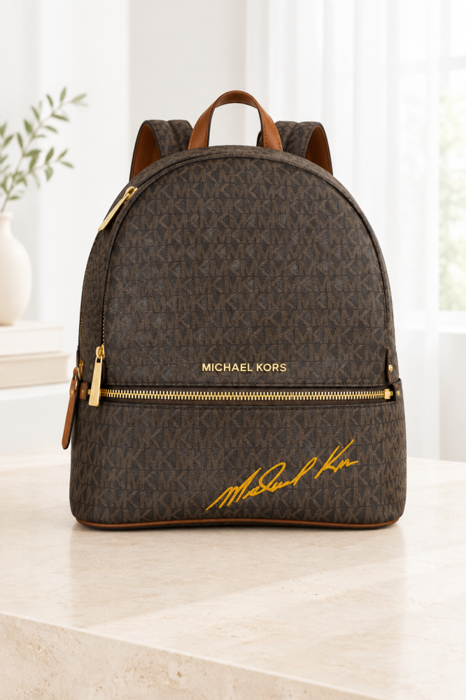 حقيبة ظهر نسائية Michael Kors - بني بتوقيع ذهبي