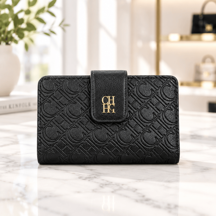 محفظة نسائية Carolina Herrera - أسود بشعار ذهبي