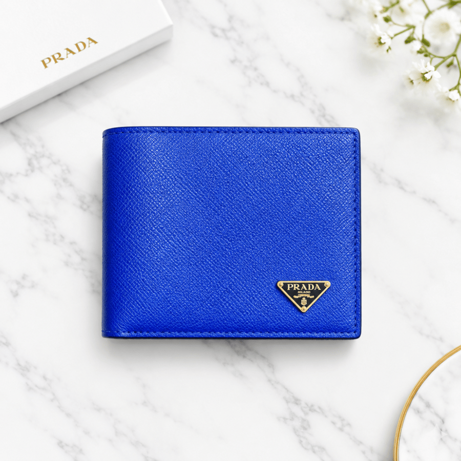 محفظة رجالية Prada - أزرق ملكي بشعار مثلث