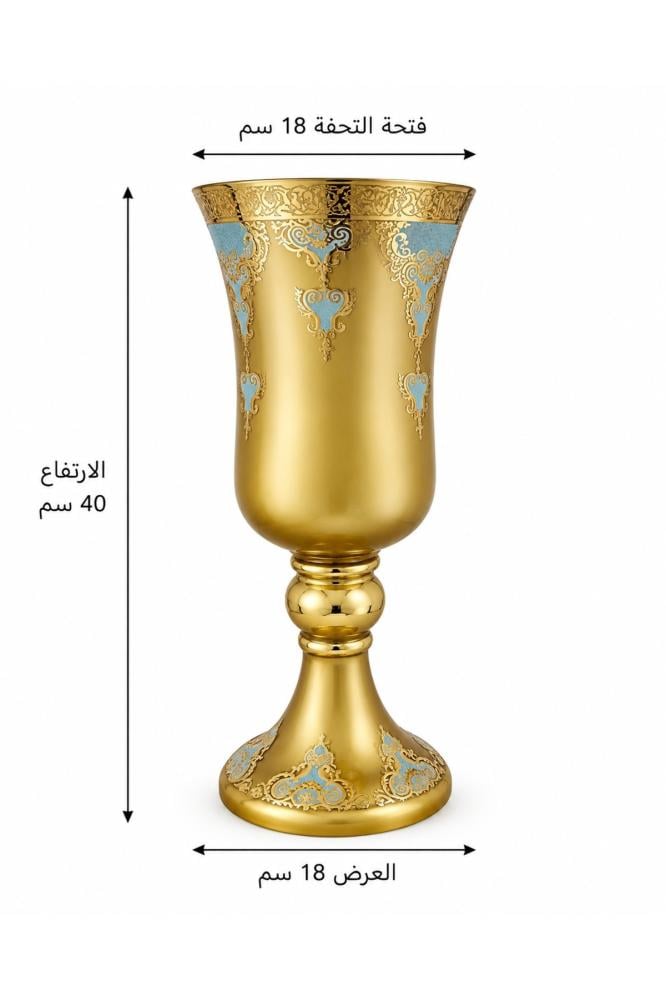 فازة ديكور بيضاء صناعة تركية بنقوش ذهبية وتركوازية وتصميم كلاسيكي فاخر