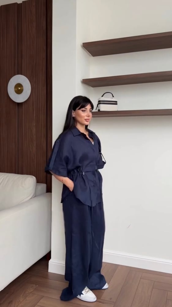 بدلة لينن بحزام خصر