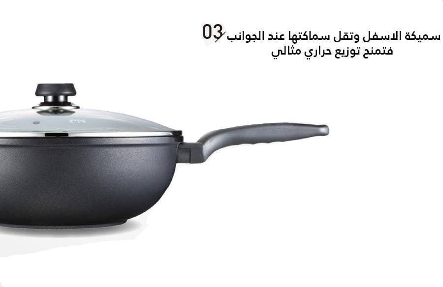 مقلاة مطلي تيفال مع غطاء زجاج 32 سم أسود بي إن NDIWP-32