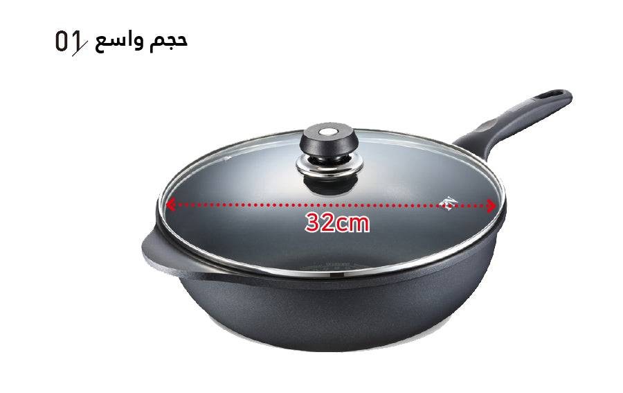 مقلاة مطلي تيفال مع غطاء زجاج 32 سم أسود بي إن NDIWP-32