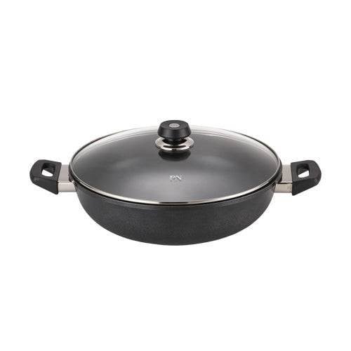 مقلاة مطلي تيفال مع غطاء زجاج 34 سم بي إن أسود HCWP-34