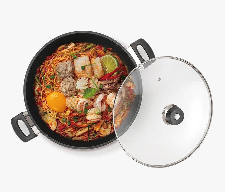 مقلاة مطلي تيفال مع غطاء زجاج 34 سم بي إن أسود HCWP-34