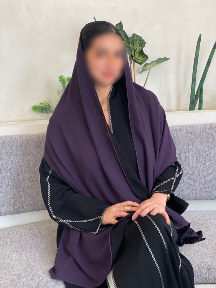 طرحة دبل فيس باللون البنفسجي والاسود - طرح عشوقه - براند عشوقه