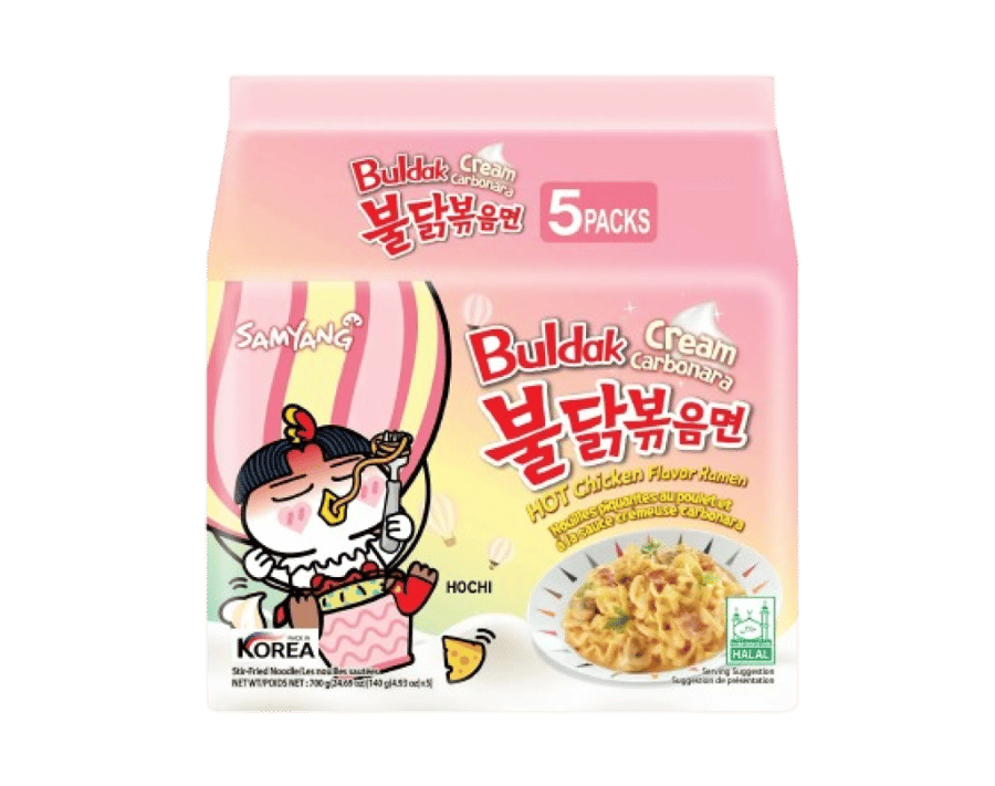 Ramin Indomie with spicy chicken flavor and carbonara cream from Boldak, 5 × 140 g