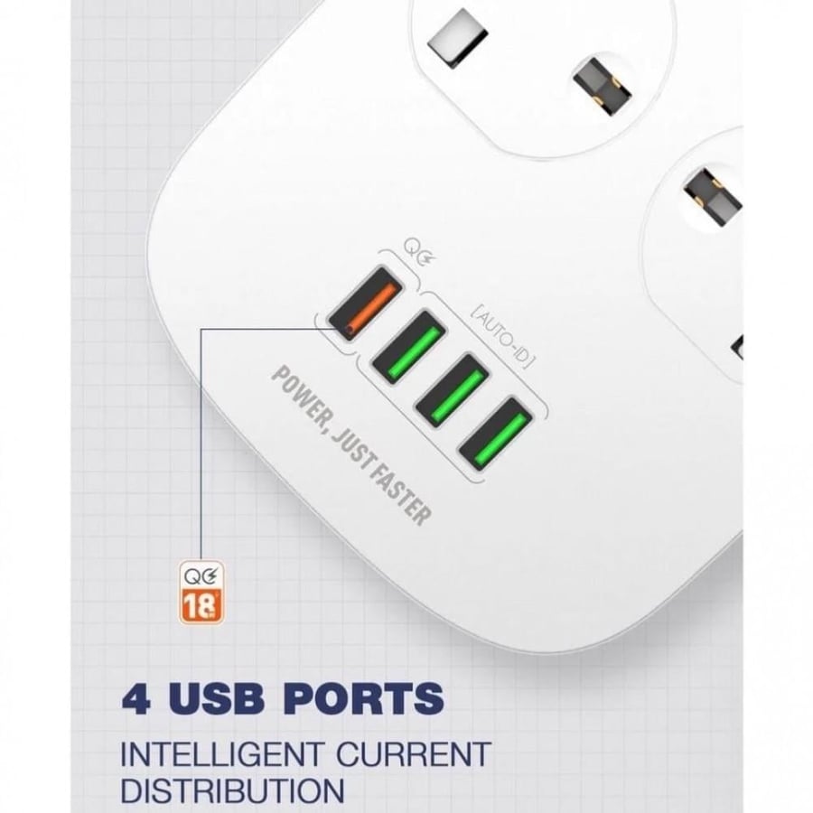 توصيله Ldnio لدنيو 4 مداخل كهرباء 4 منافذ USB مع منفذ 18 واط سريع